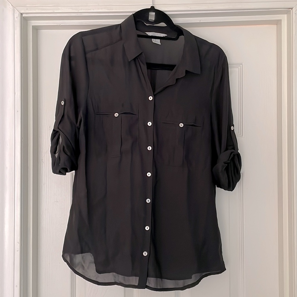 H&M sheer black ¾ sleeve top, sz 10